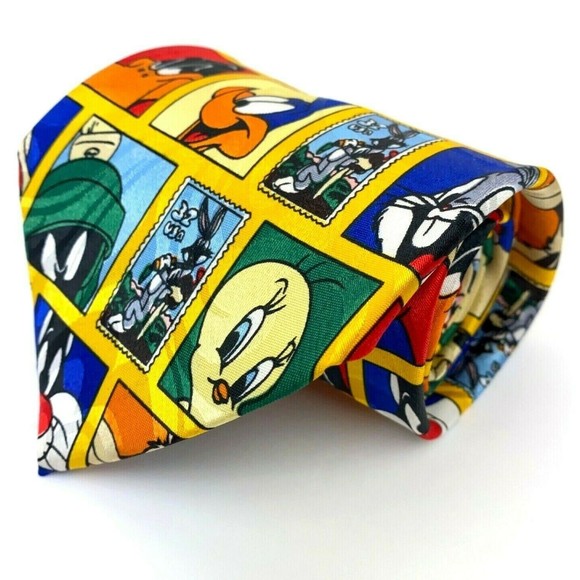 LOONEY TUNES Tie Daffy Duck Bugs Bunny Teetwy Silvester Marvin Taz Silk Necktie - Picture 2 of 11